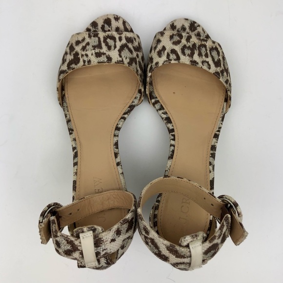 J. Crew Leopard Print Metallic Laila Low Wedge Ankle Strap Sandals 6.5 - Picture 8 of 12
